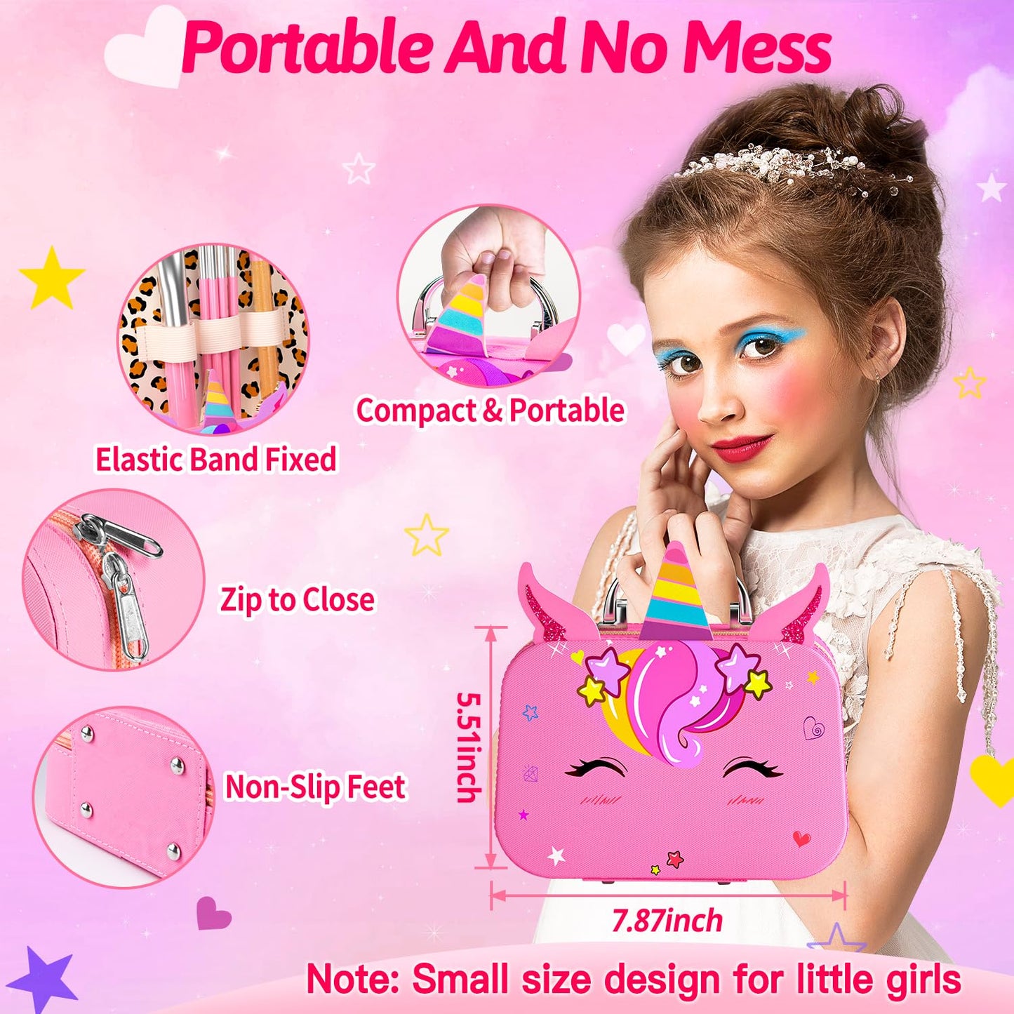 Mqsiuve Kids Makeup Kit for Girl - Kids Washable Makeup Girls Toys with Cosmetic Case, Real Girl Makeup Sets for Kid Children Christmas Birthday Gifts Toys for 3 4 5 6 7 8-12 Year Old Girls