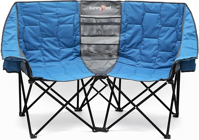 SUNNYFEEL Folding Double Camping Chair, Oversized Loveseat Chair, Heavy Duty Portable/Foldable Lawn Chair with Storage for...