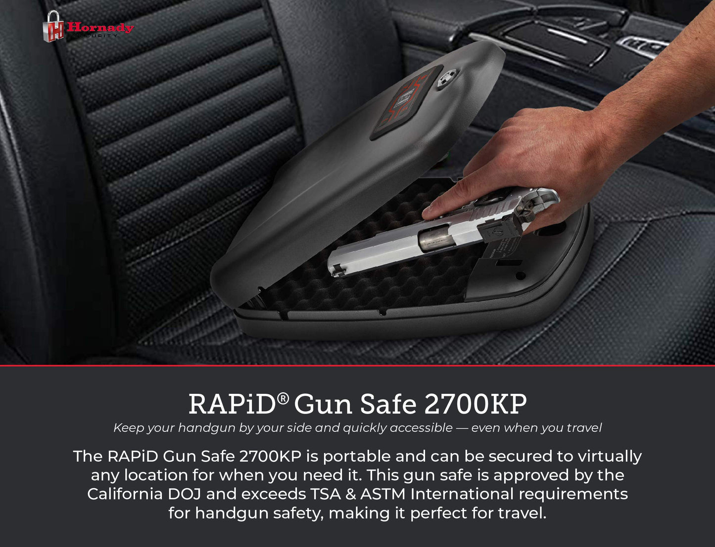 Hornady Rapid Safe 2700KP – Portable Gun Safe for Firearms – RFID Safe for Fast, Multiple Method Entry – Includes Rapid Safe, RFID Wristband, Key Fob, 2 Decals, 2 Barrel Keys and Security Cable