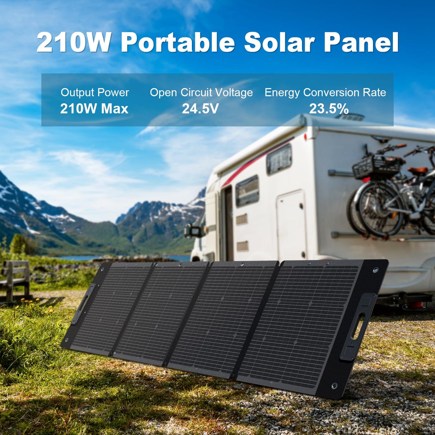 Junbpaw 210W Portable Solar Panel, Waterproof Foldable Solar Panel Power Backup, Solar Charger for Power Station RV Camping Off Grid
