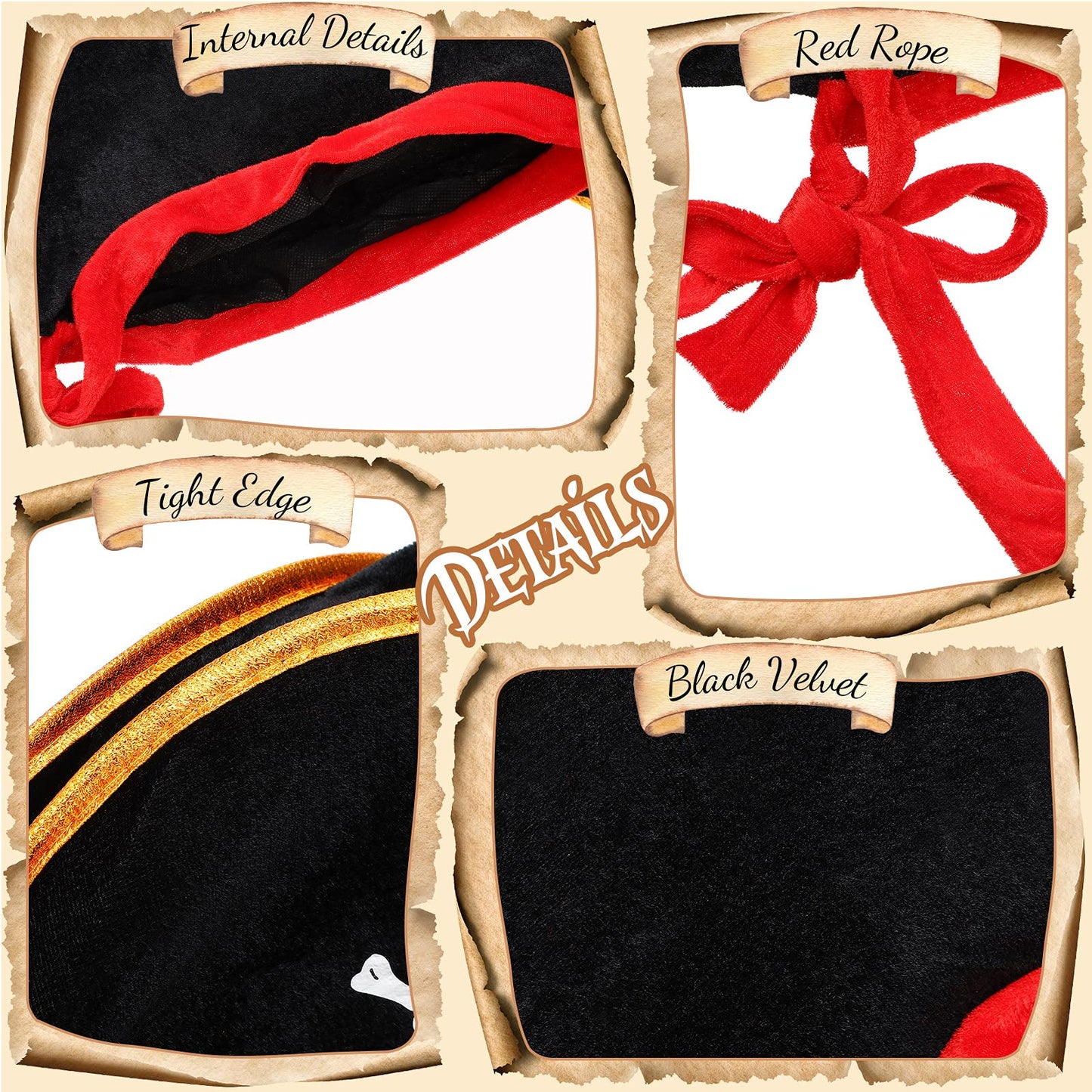 Skylety 9 Pieces Pirate Costume Accessories Telescopes Eye Patches for Halloween Cosplay (Pirate Captain Hat)