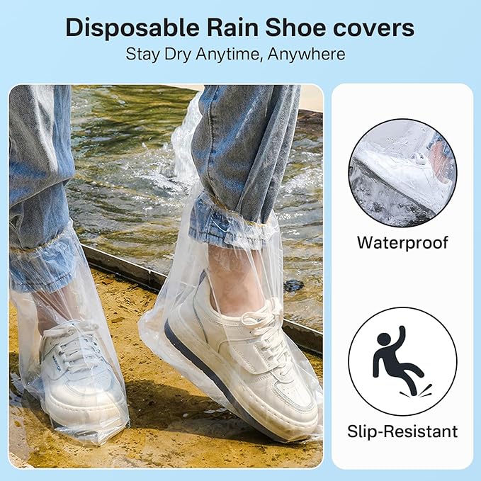 12 Pairs Waterproof Shoe Covers Plastic Boot Covers Disposable Thicker Rain Shoes and Boots Cover Non-Slip,Indoor Outdoor Overshoes for Men and Women