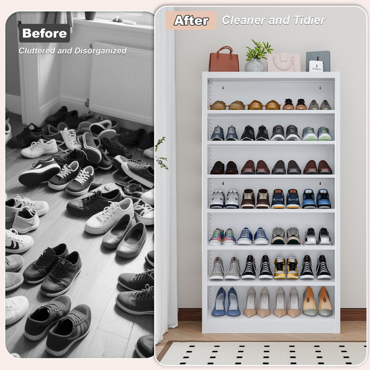 RpAosd 55" Steel Open Shelf Shoe Rack – Adjustable 7-Tier Shoe Organizer, Heavy-Duty Metal Shelf for Entryway, Closet, Garage (White, 7 Tier)