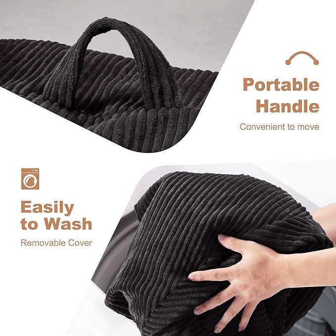 Homguava 4FT Bean Bag Chair for Adults,Teardrop Bean Bags Big Beanbag Chair with Memory Foam Filled and Ultra Soft Removable Corduroy Cover for Living Room, Bedroom (Black)