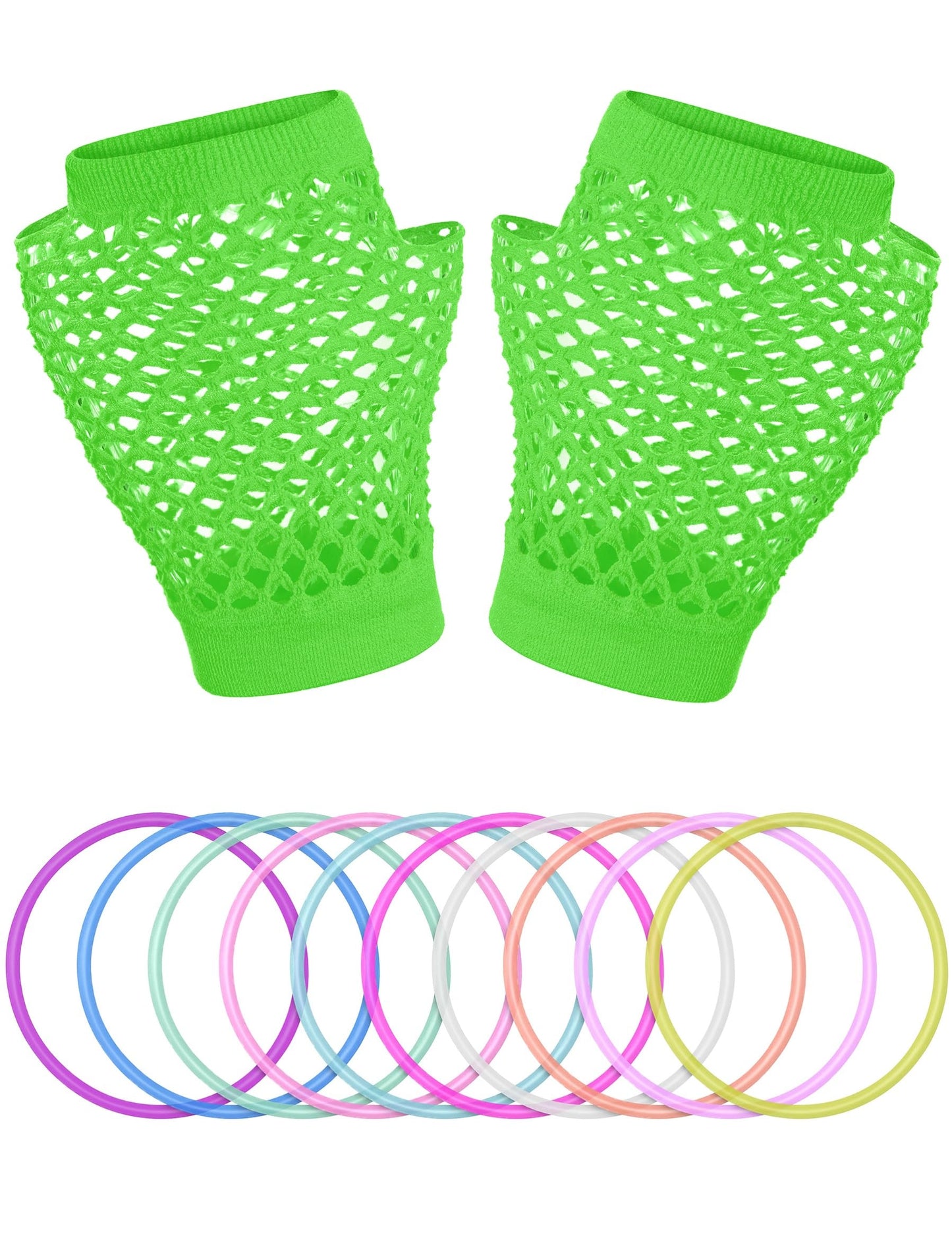 Missanabie 80S Fancy Dress Costume Accessories Headband Errings Fishnet Gloves Necklace Bracelt Leg Warmers Party Outfit Set(GN)