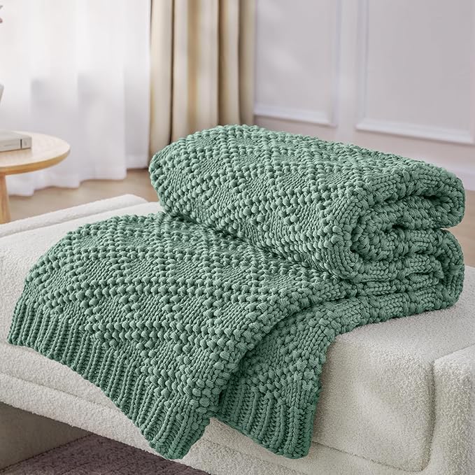 Knitted Weighted Blanket for Adult, Chunky Knit Weighted Throw for Sleep 48"*72" 20lbs, Cooling Breathable Heavy Blanket for Hot Sleepers, Machine Washable Blanket for Room Decor(HazeGreen)