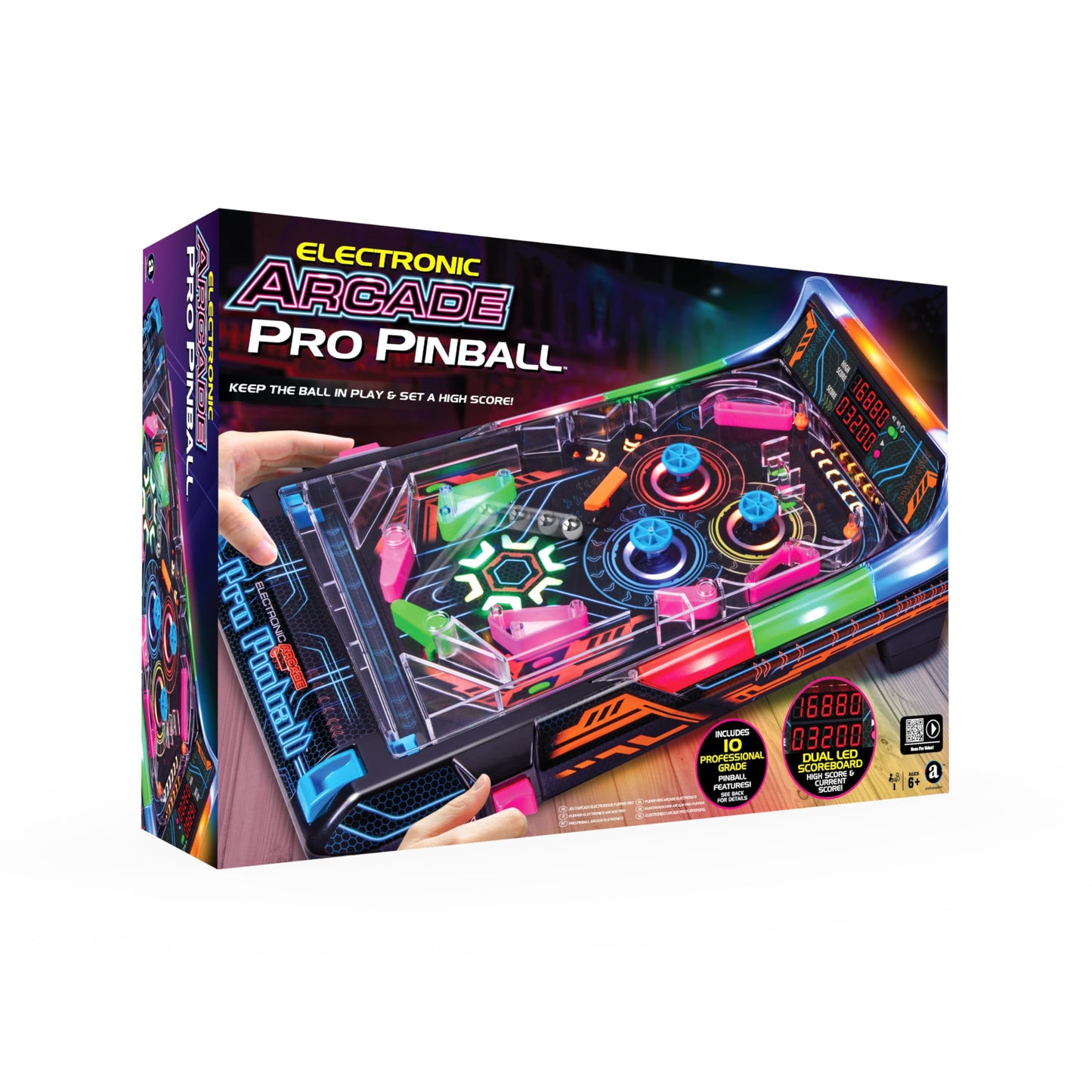 Merchant Ambassador Electronic Arcade Pro Pinball - Light & Sound Tabletop Game, Dual LED Scoreboard, 10 Professional-Grade Features, Adults Kids Age 6+