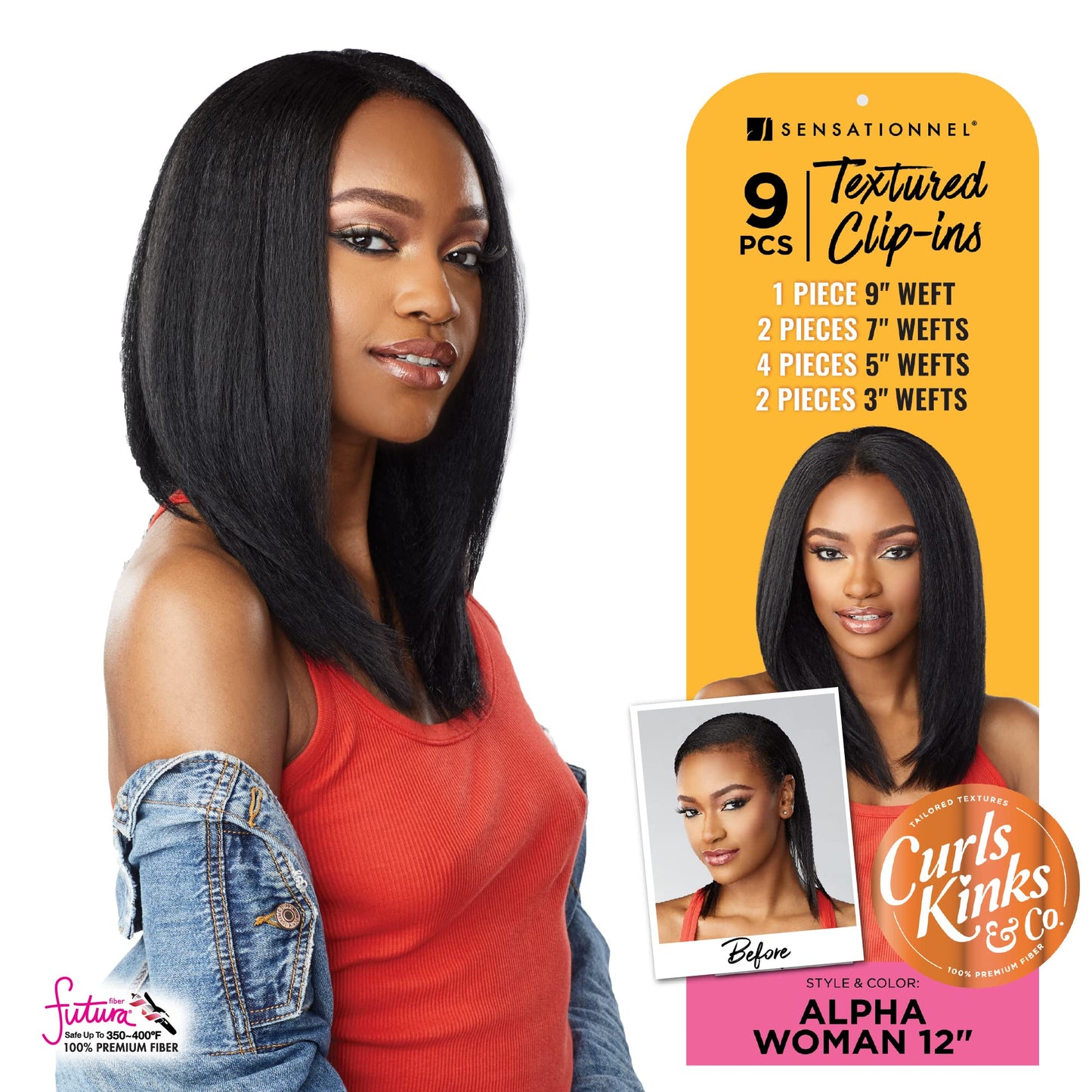 Sensationnel Curls Kinksandco Clip In - Alpha Woman 12 Inch 9 Piece Pack Easy to Use Clips for Natural 3C to 4C Hair (T2/30)