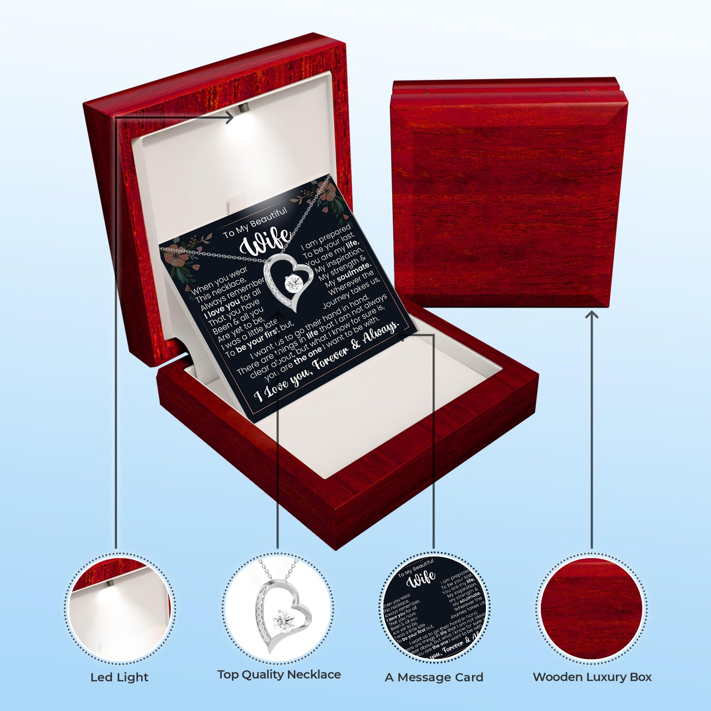 LAZYGIFT Husband To Wife Necklace Present Anniversary Necklace For Wife Birthday To My Hot Doe Soulmate Gift 14k White Gold Finish (Luxury Box)