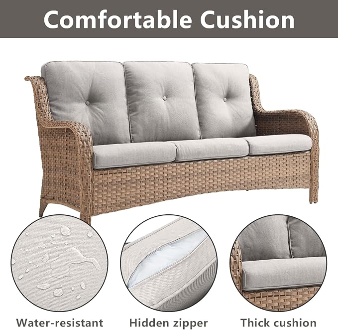 Rilyson Patio Furniture Swivel Chairs Set - 7 Piece Wicker Rattan Outdoor Sectional Conversation Sets with 4 Swivel Rocking Chairs,2 Ottomans and 1 Sofa for Porch Deck Garden(Yellow/Beige)