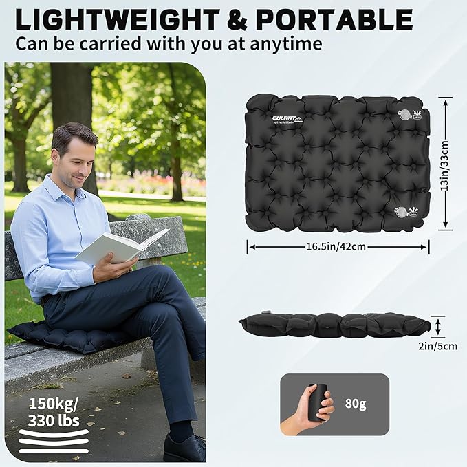 EULANT Inflatable Seat Cushion Lightweight Compact Stadium Seat Pad Camping Travel Air Seat Cushion for Airplane Hiking Bleachers Office Home Sports Events(2PC)