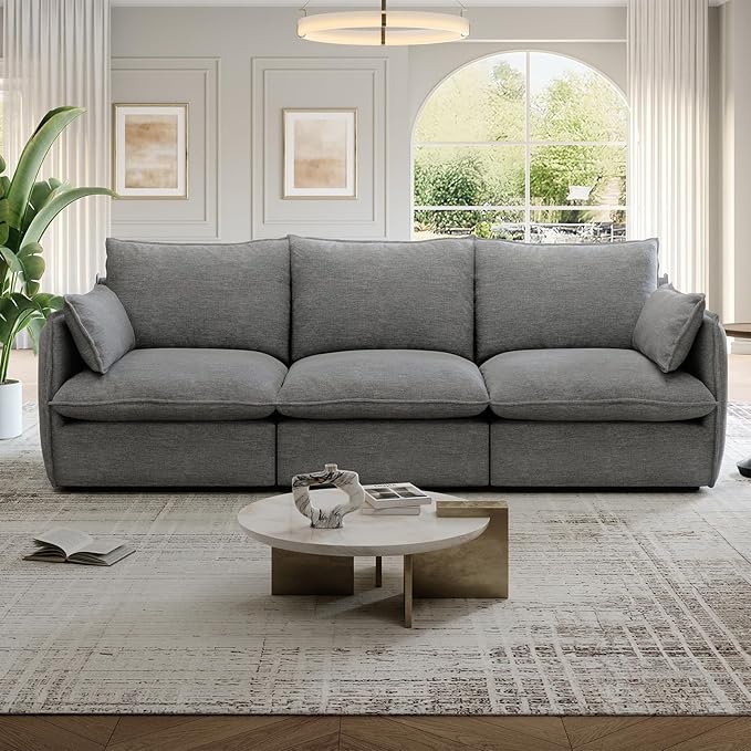Lopzeho 94.6" Cloud Modular Sectional Sofa, Waterproof Down Filled Sectional Sofas, High Backrest 3 Seater Sectional Couches for Living Room, Modern Modular Couch with Removable Cover, Dark Gray