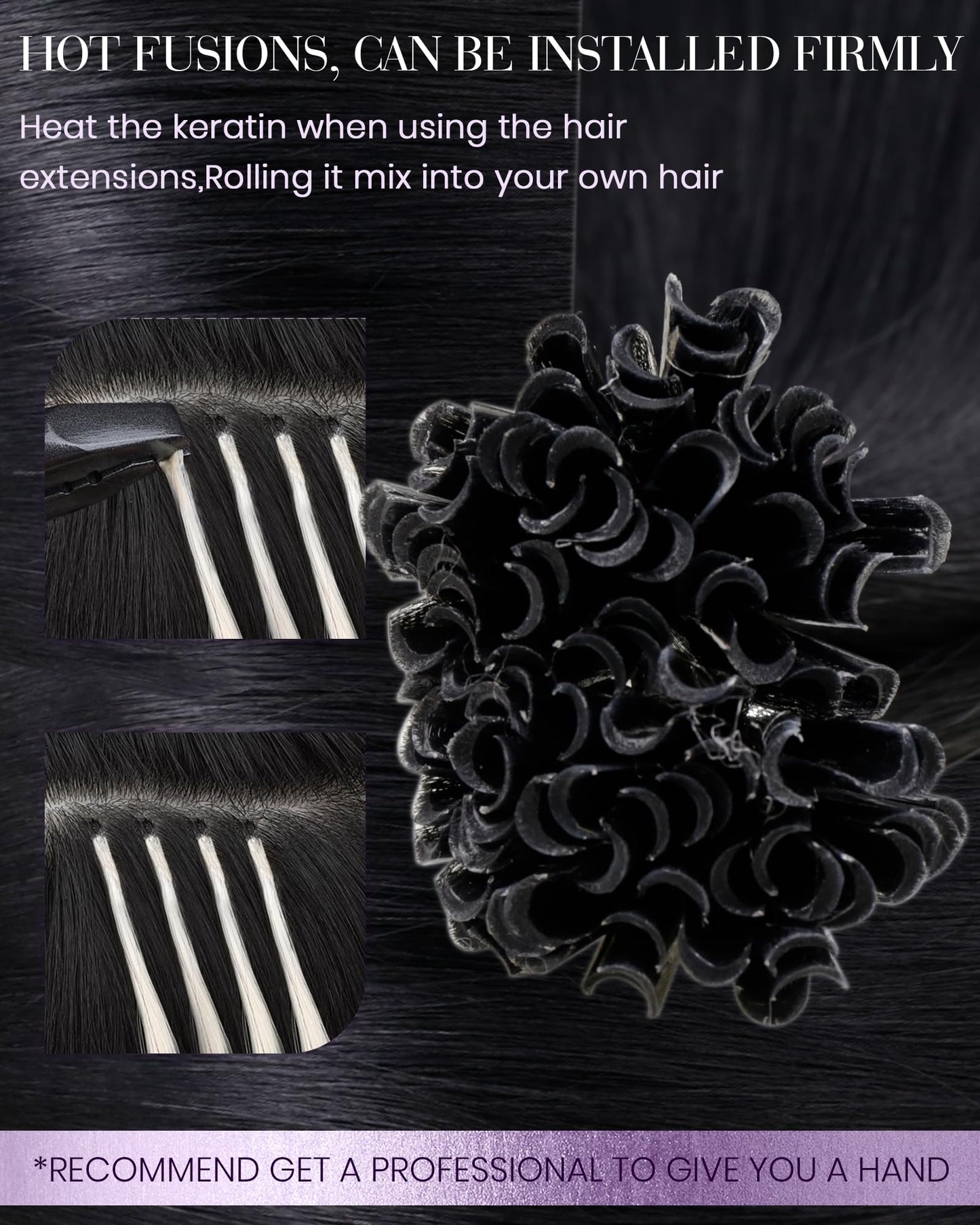 LaaVoo K Tip Hair Extensions Real Human Hair Black U tip Hair Extensions Human Hair Ktips Extensions Jet Black Silky Straight 50