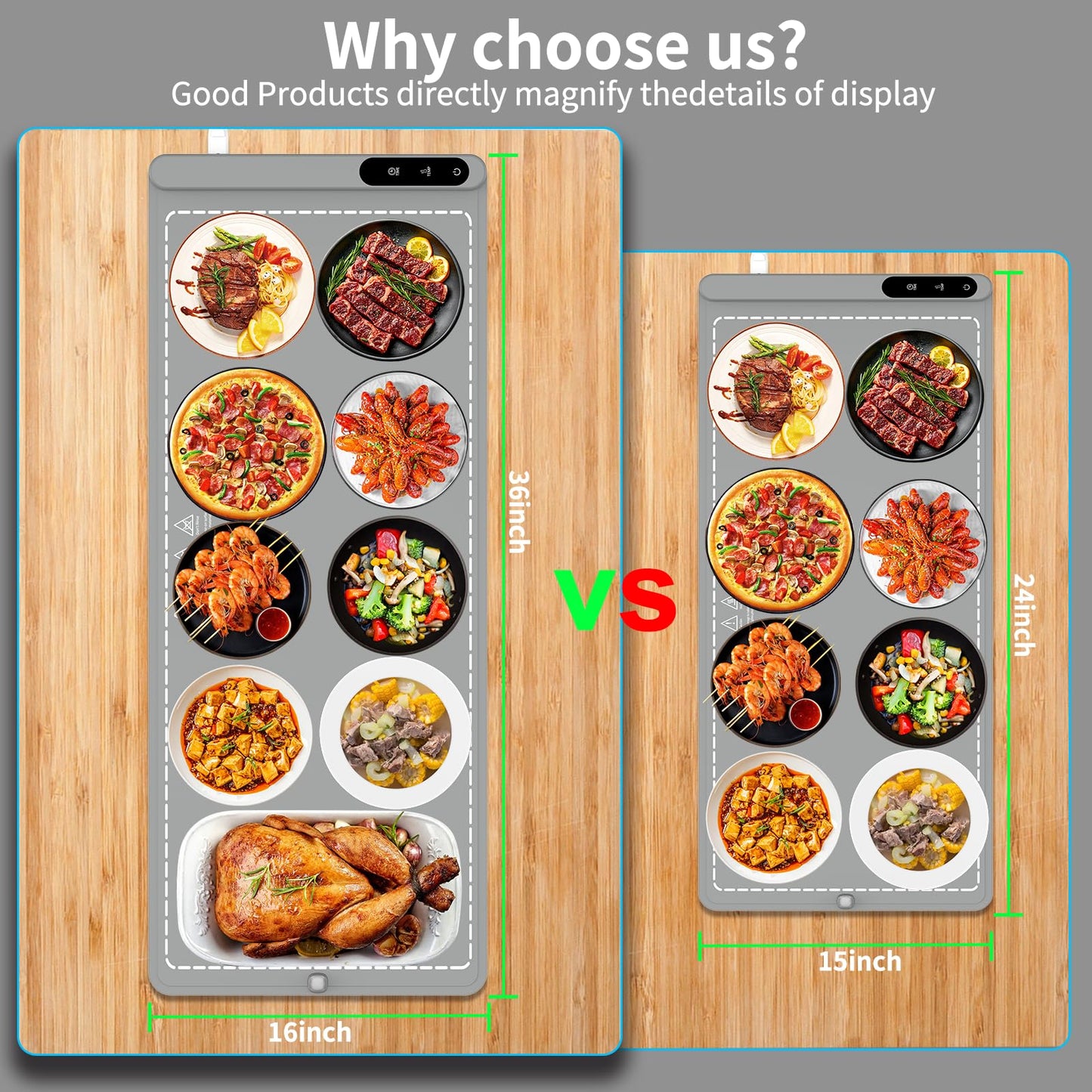 Mangoin Food Warming Mat Extra Large, Electric Warming Tray with 6 Temperature Settings and Hours Timer, Full Surface Heating Food Warmer Mat, Silicone Heating Tray for Gatherings Parties, Grey
