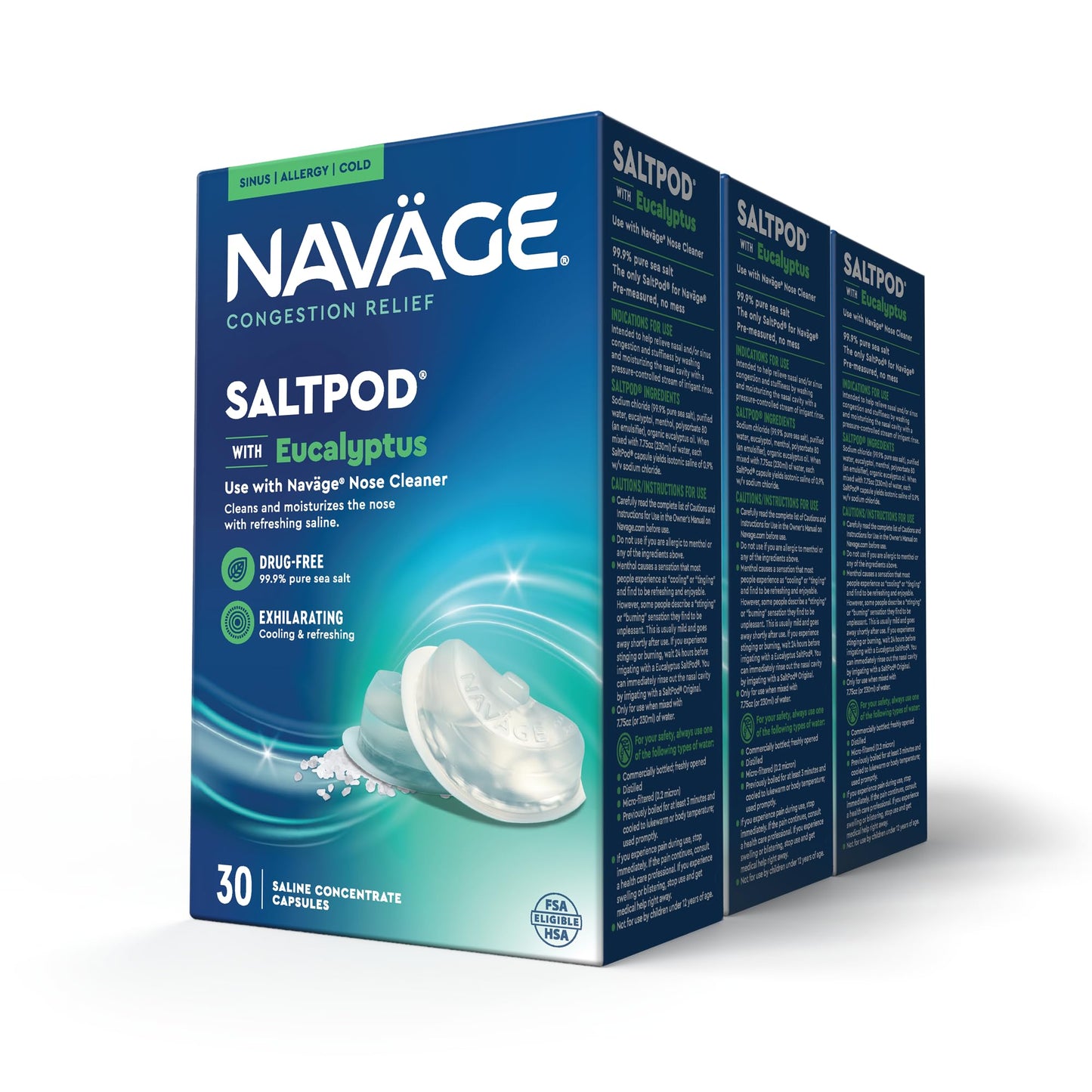 Navage Eucalyptus SaltPod Bundle: 3 Eucalyptus SaltPod Capsule 30-Packs (90 SaltPods)