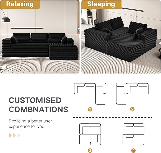 Extra Firm 108” Cloud Boneless Couches for Living Room,Modular Sectional Cloud Couch with Deep Seat, High-Resilience Foam/Sag-Resistant/Keeps its Form, No Assembly Required (Right-Facing Chaise) | Quick Assembly, Extra Firm Support, Not easily collapsed