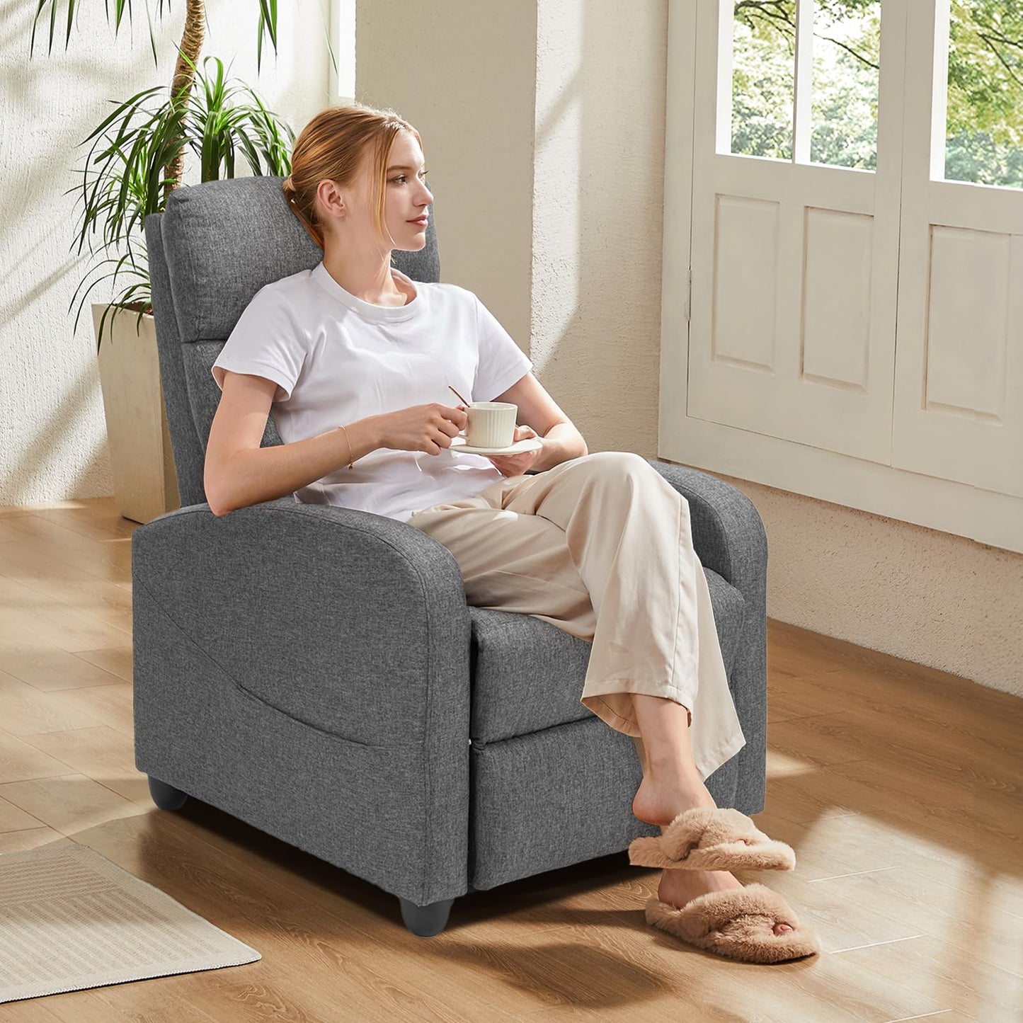 Sweetcrispy Massage Recliner Chair for Adults, Adjustable Home Theater Seating with Lumbar Support for Living Room, Modern Fabric Reclining, Cool Gray