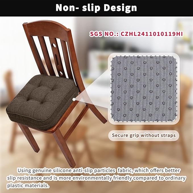 GOFORIT Chair Cushions,Tufted Shredded Memory Foam Chair Pads, Non-Slip Seat Cushions with Removable Cover,16'' x 16'', Brown