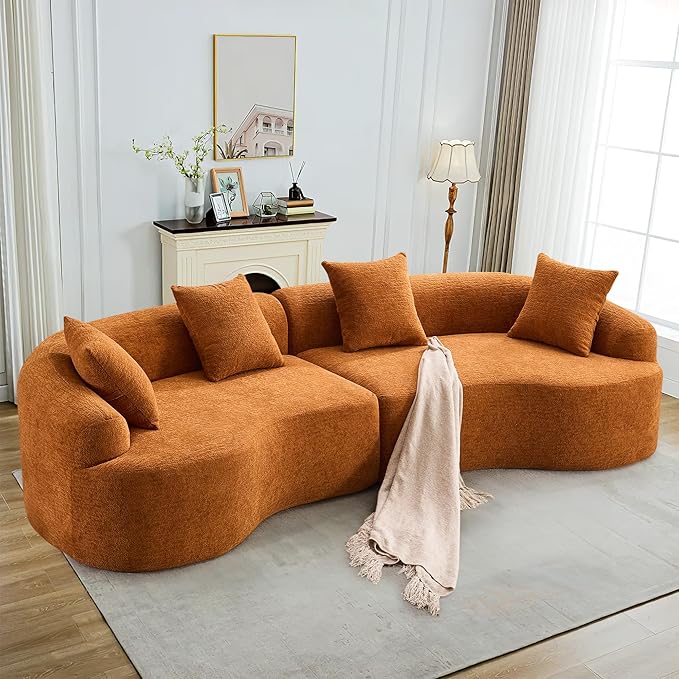 110" Oversized Modern Curved Cloud Sectional Sofa, Luxury Plush Chenille 4-Seater Deep Wide Seat Couch with 4 Pillows, No Assembly Needed Apartment Living Room Furniture, Beige