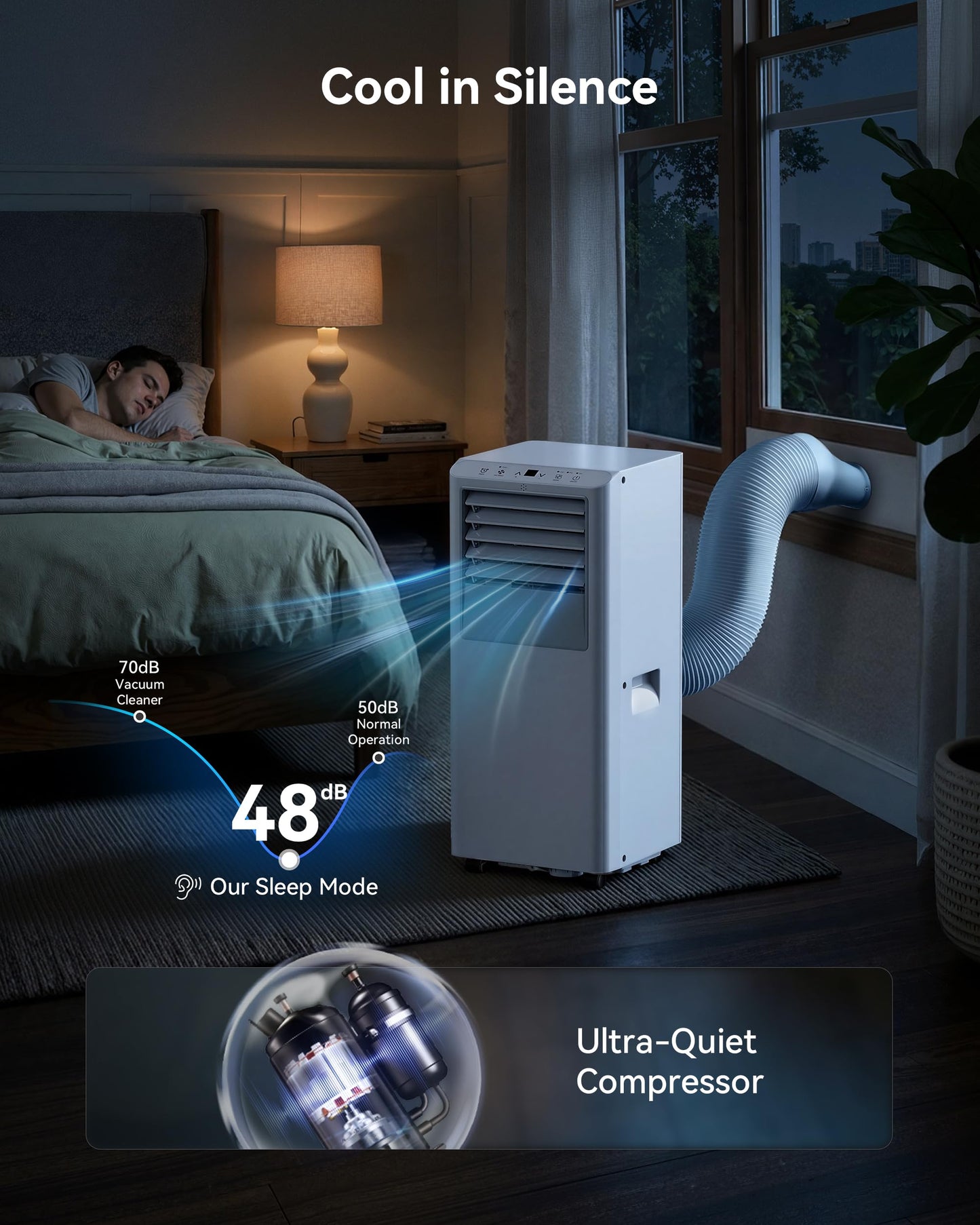 Feelfunn 8,000 BTU Portable Air Conditioner - Cools Up to 350 Sq. Ft., 5-in-1 Portable AC Unit for Rooms with Remote Control, Sleep Mode, 24H Timer, Air Conditioner for Bedroom, Dorm, Apartment