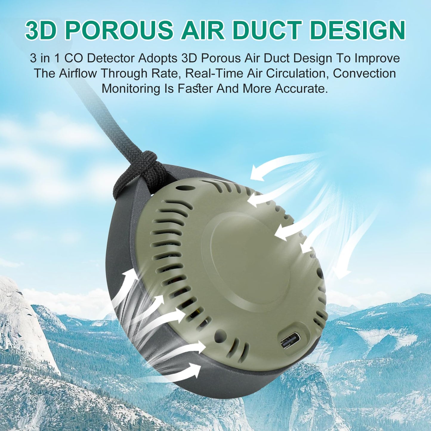Lunarlipes Portable Carbon Monoxide Detector for Travel, Mini 3-in-1 Carbon Monoxide Monitor with Magnetic Suction, RV CO Detector Alarm Temp/Humidity Sensor, Rechargeable CO Monitor 120-140HR Standby