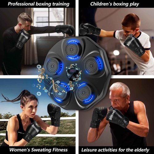 TGLLM Music Boxing Machine, Interactive Punching Trainer with Boxing Gloves, Large Size Wall Mounted Electronic Boxing Target for Adults Kids, 9 Modes & 9 Speeds