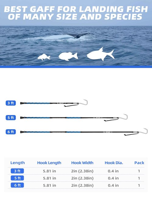 BLUEWING 5ft Heavy Duty Fiberglass Fishing Gaff with Stainless Steel Hook for Tuna Shark Marlin Big Game Saltwater Fish