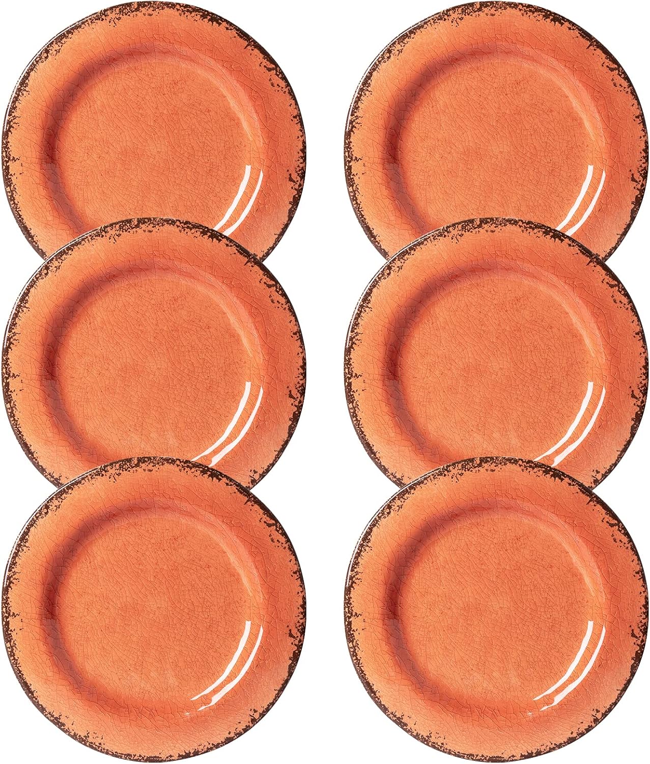 LEHAHA Melamine Salad/Dessert Plates, Crackled Design Plates Set of 6, 9 inch Small Dinner Plates, Modern Rustic Kitchen Serving Dishes for Party, Picnic and Camping Use, Orange
