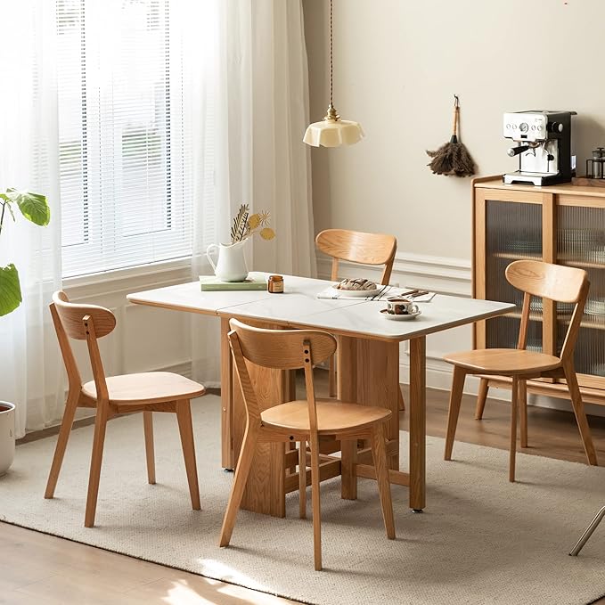 Grewood 100% Solid Oak Wood Dining Chairs,Mid Century Modern Dining Chairs with Rounded Backrest,Kitchen,Dining Room Chairs Set of 1/2/4 (1, Original Wood Color)