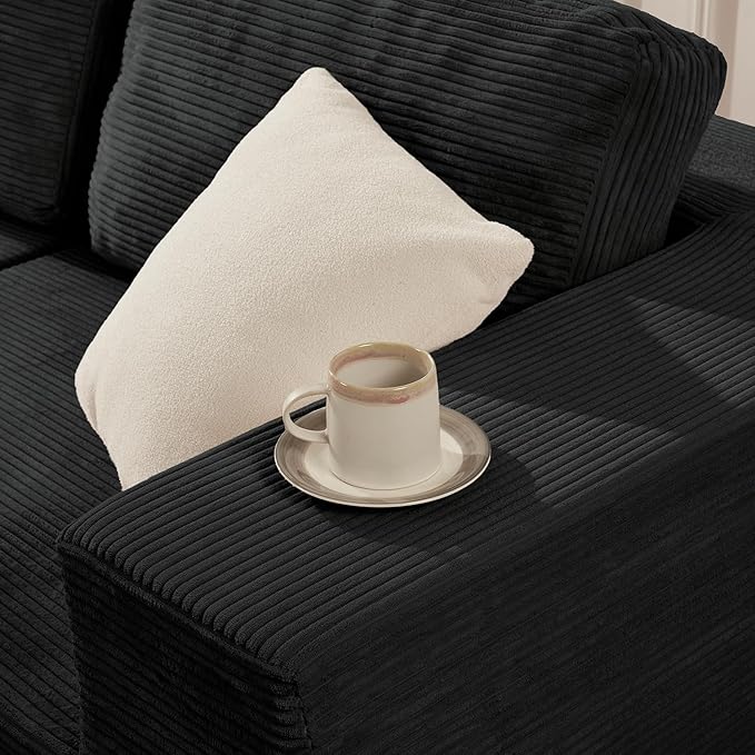 Furnify 40" Modular Upholstered Foam Couch, Upholstered Floor Sofa Couch with Pillow, Single Sofa for Bedroom Living Room, No Assembly Required (Corduroy Fabric, Black)