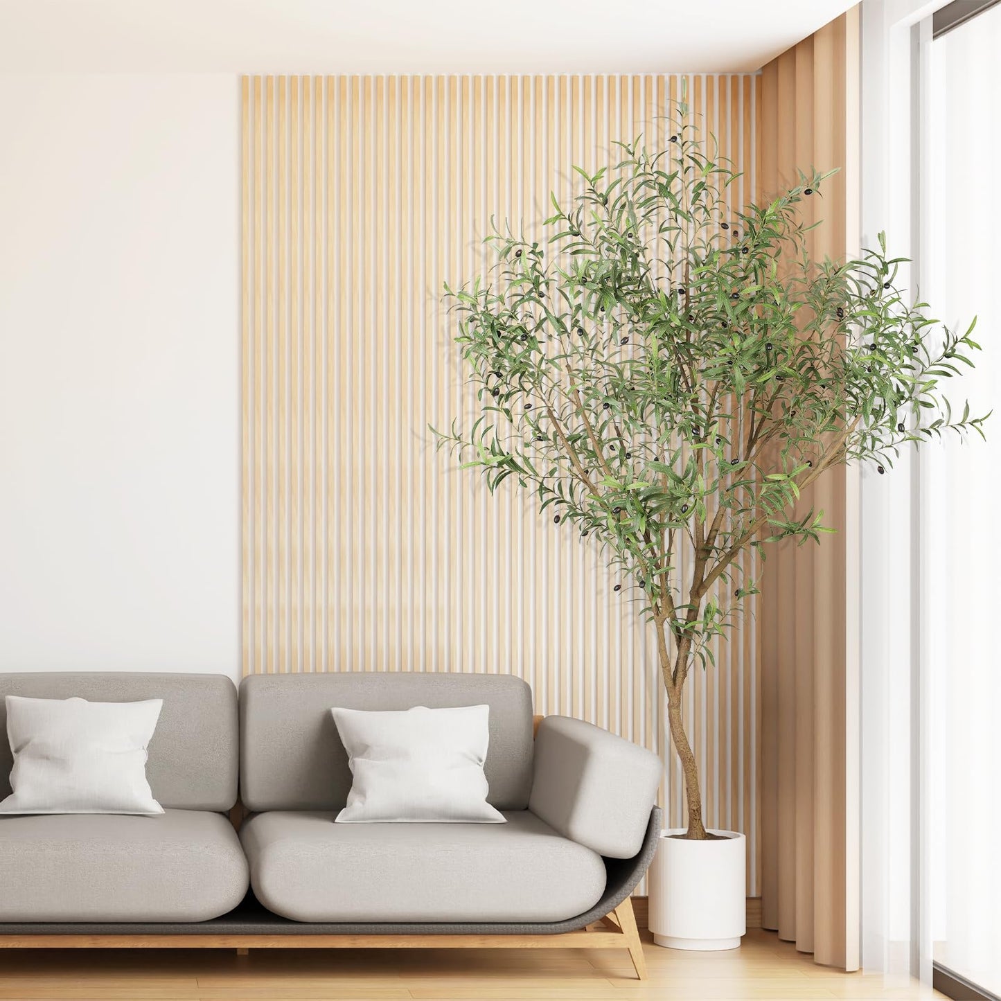 Realead Faux Olive Tree 7ft - Tall Olive Trees Artificial Indoor - Fake Potted Olive Silk Tree with Natural Olive Branches and Realistic Leaves - Artificial Olive Trees for Home Office Decor Indoor