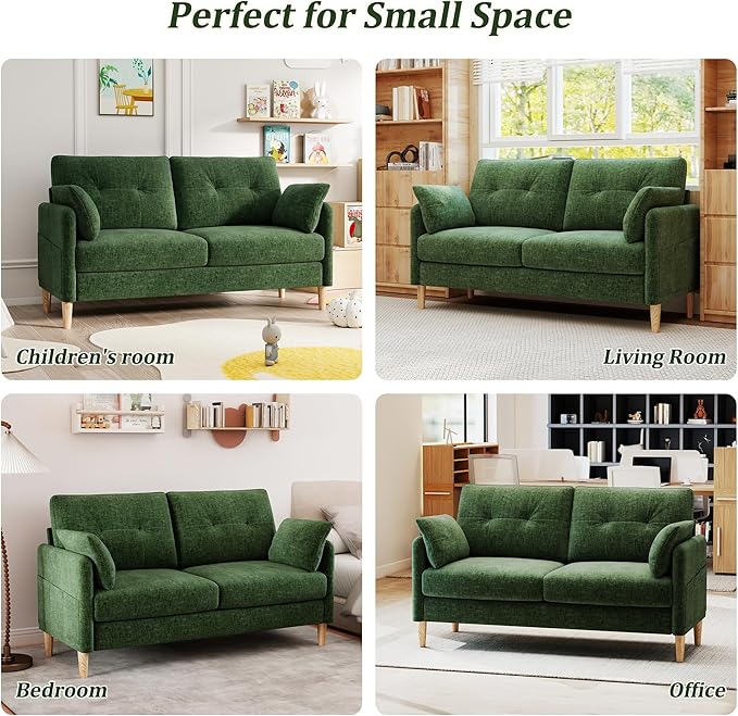 Hanherry Loveseat Sofa, 64.6" Small Couch for Living Room, Comfy Chenille Fabric Love Seat for Bedroom with Throw Pillow,Removable Cushion Cover,Couches for Small Space,Apartment,Dorm