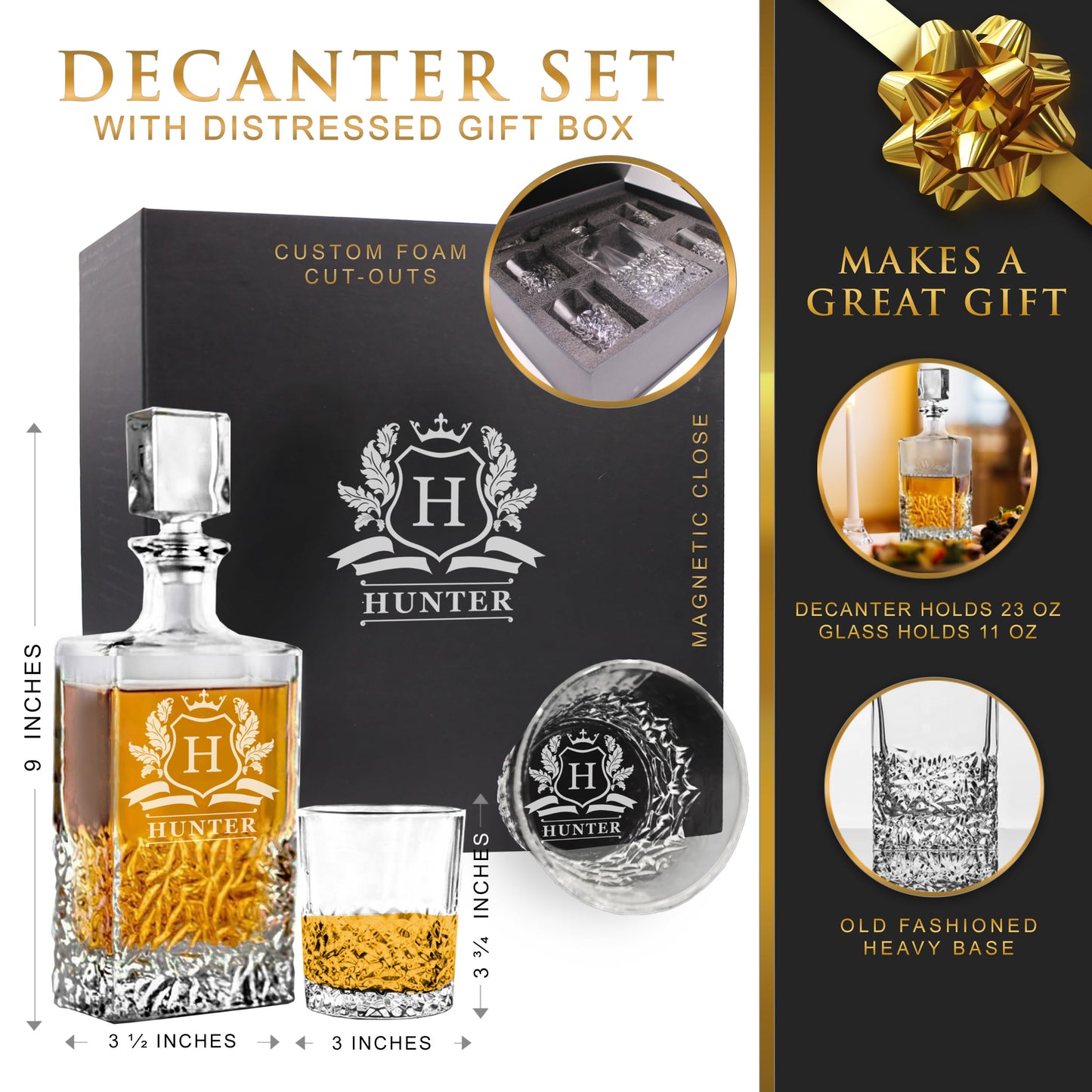 The Wedding Party Store Premium Custom Engraved Decanter - Personalized with Name (Decanter and 2 Glasses)