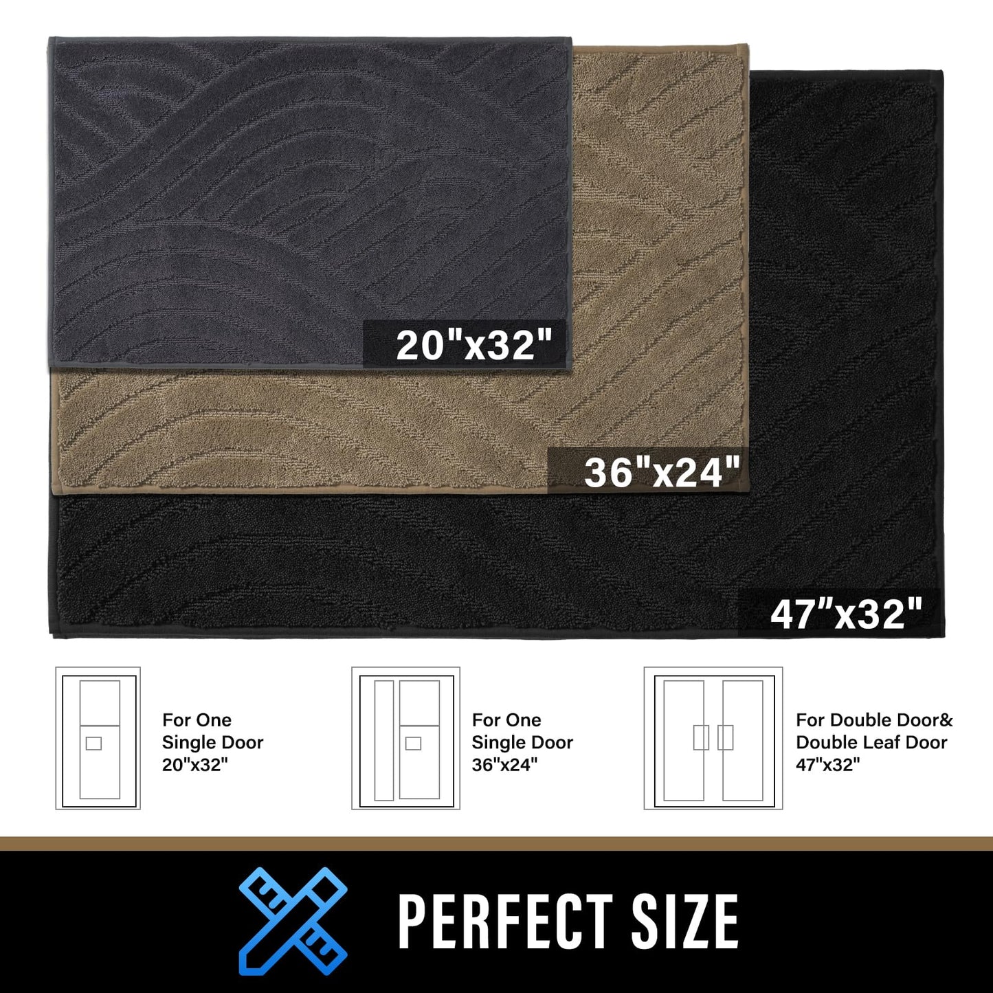 PLEASOR Front Door Mat, Absorbent Dirt Trapper Welcome Door mat Indoor, Non Slip Machine Washable Entryway Rug, Low Profile Doormat, Dog Door Mat for Muddy Paws and Shoes, 32x47, Grey
