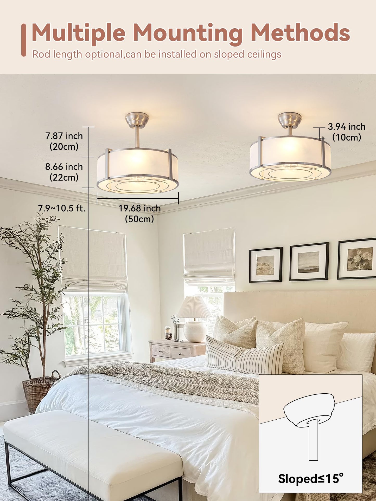 Ymkskj 20 Silver Fandelier Ceiling Fans With Lights, Boho Rattan Ceiling Fan With Light Remote Control, Caged Mid-Century Modern
