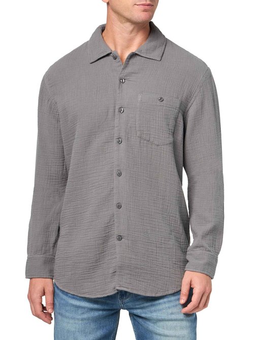 Club Monaco Men's Double Face Summer Weight Gauze Shirt, Brown Rice