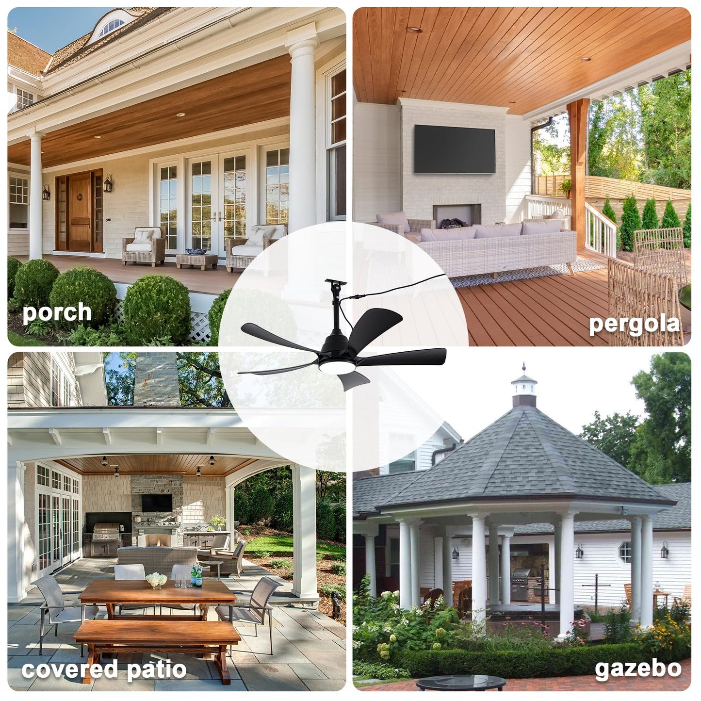 Cncmtiger 42 Waterproof Outdoor Ceiling Fan With Lights Ip65 Outdoor Gazebo Fan Wet Rated Hanging Plug In Ceiling Fan For Pati