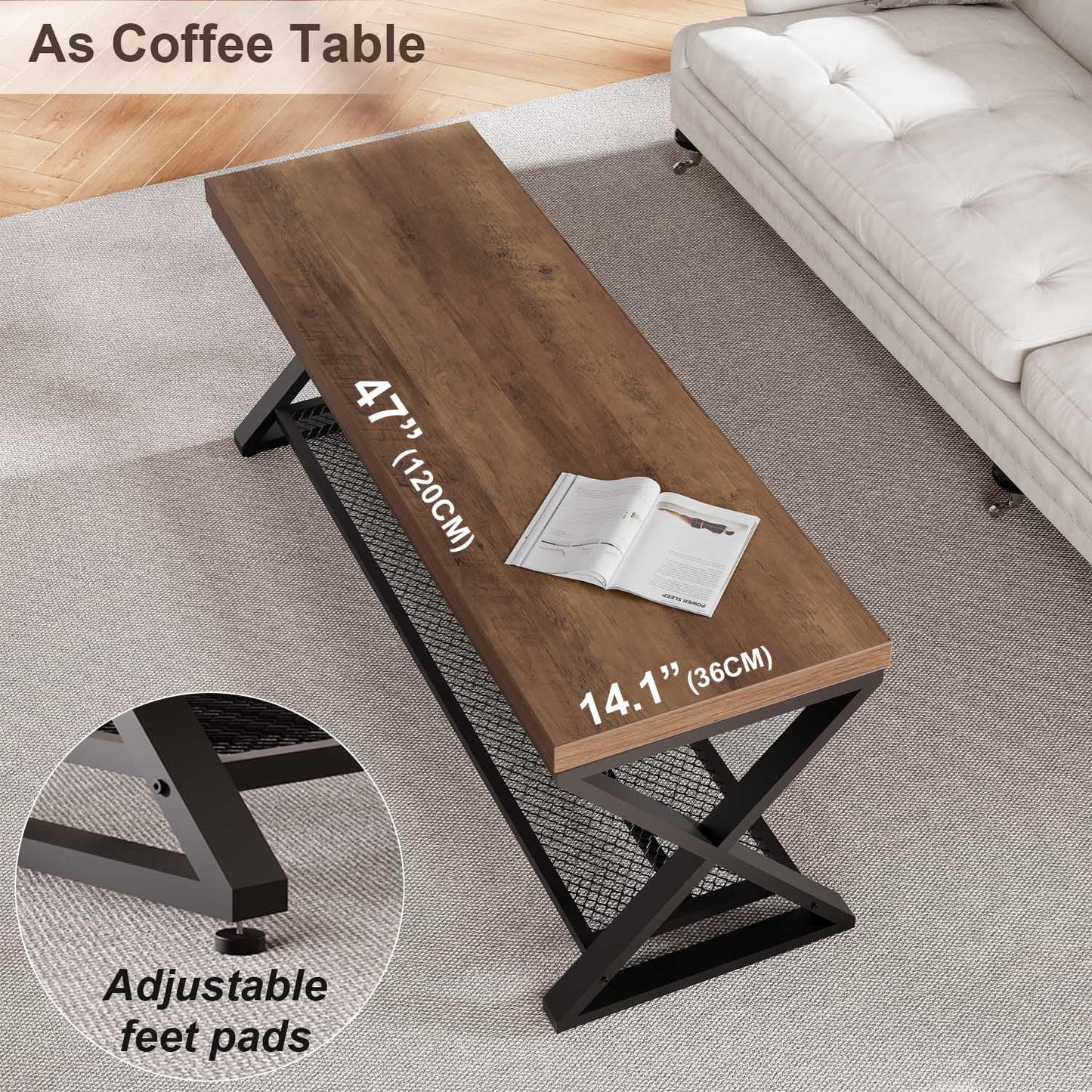 LVB Entryway Bench, Indoor Shoe Bench with Storage and Seating, Wood Metal Storage Bench for Bedroom Living Room, Farmhouse Shoe Rack Bench for Sitting in Hallway Foyer Entrance, Rustic Oak, 47 inch