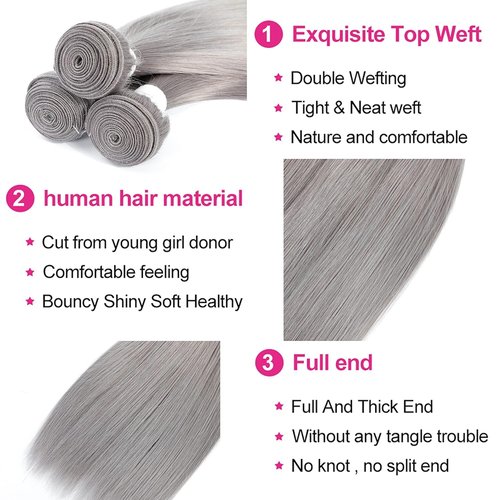 Condescension Brazilian Human Hair Bundles Sliver Grey 20 22 24 Inch Kinky Yaki Wave 3 Bundles Human Hair 100% Unprocessed Remy Brazilian Virgin Weave Hair Grey for Women