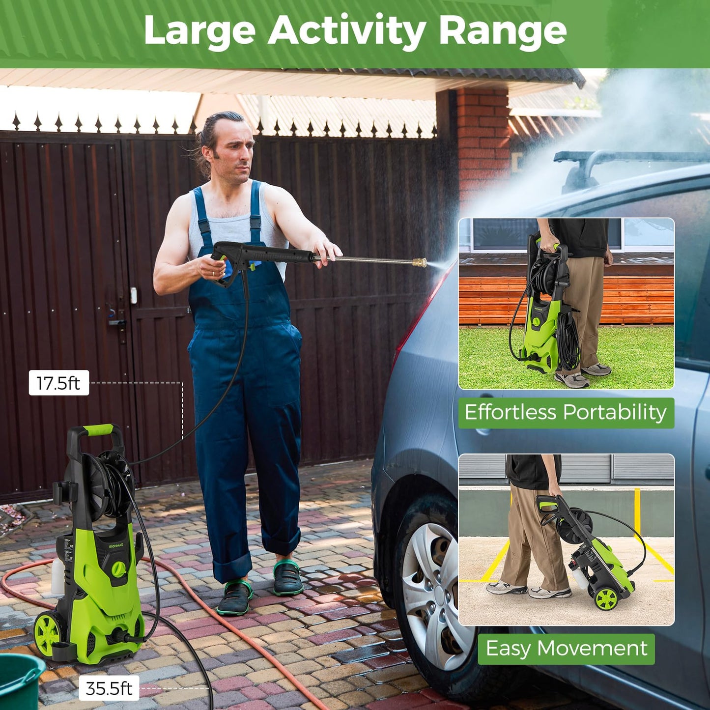 Goplus Electric Pressure Washer, 2150PSI 1.2GPM Power Washer with 4 Quick Connect Nozzles, Foam Cannon, 35.5 FT Cord & 17.5 FT Hose, Portable High Pressure Cleaning Machine for Car Fence