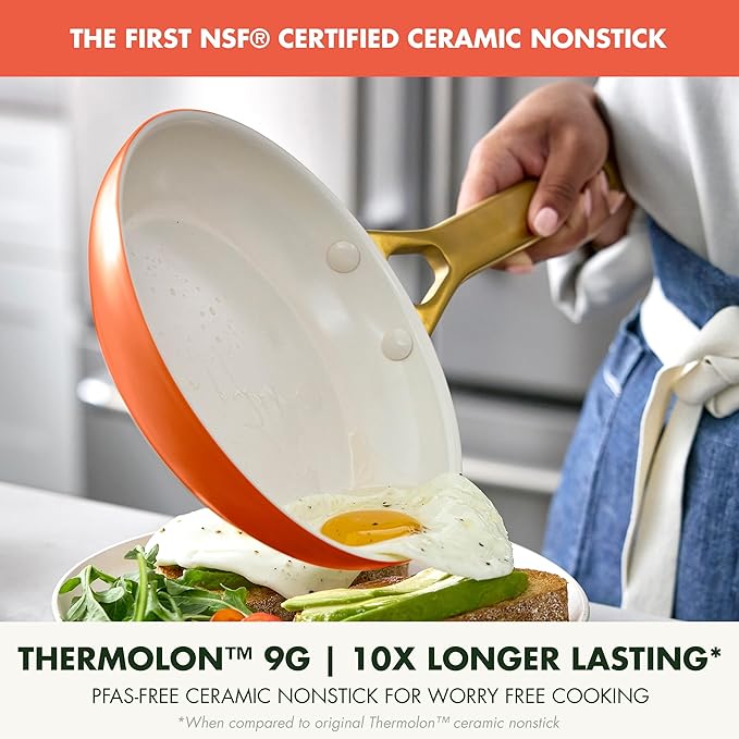 GreenPan Nonstick Reserve Pro 8" Frying Pan, NSF Certified Ceramic, Hard Anodized PFAS-Free Skillet, Stainless Steel Handles, Oven & Dishwasher Safe, Harvest Orange