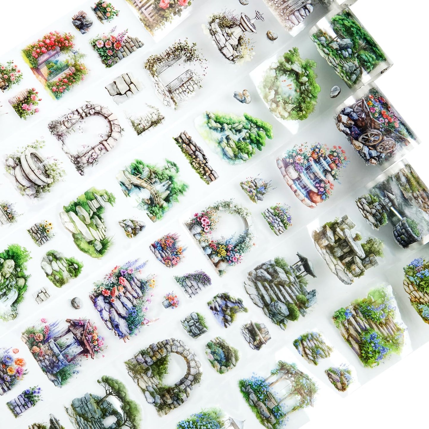 Stone Landscape PET Tape Set, 6 Rolls Pre-Cut Garden Scenery Stickers for Scrapbooking, Journaling, DIY Crafts, and Gift Wrapping