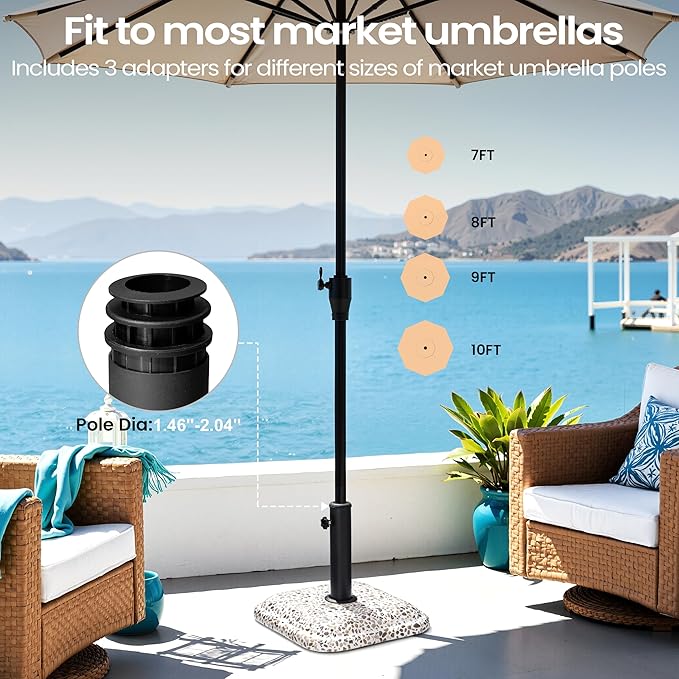 VredHom Patio Umbrella Base, 45lbs, Square Cobblestone Concrete Stand, Heavy Duty Market Umbrella Stand for Outdoor, Lawn, Deck, Poolside