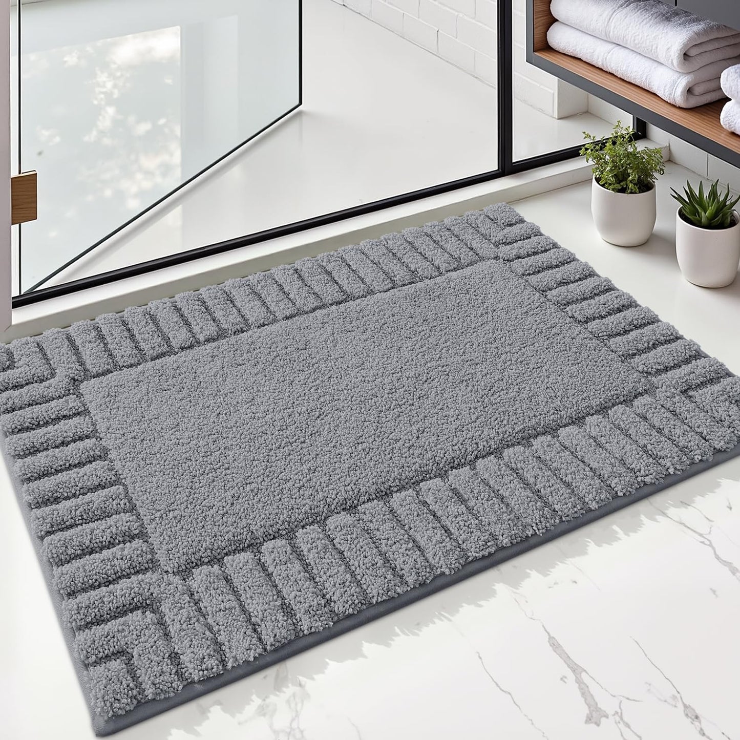 LUMI Bathroom Rugs Non Slip with Rubber Backing, Extra Soft Plush Microfiber Bath Rug Absorbent, Machine Washable Bath Mat Quick Dry for Tub, Shower, Hotel, Dark Grey, 20"x32"