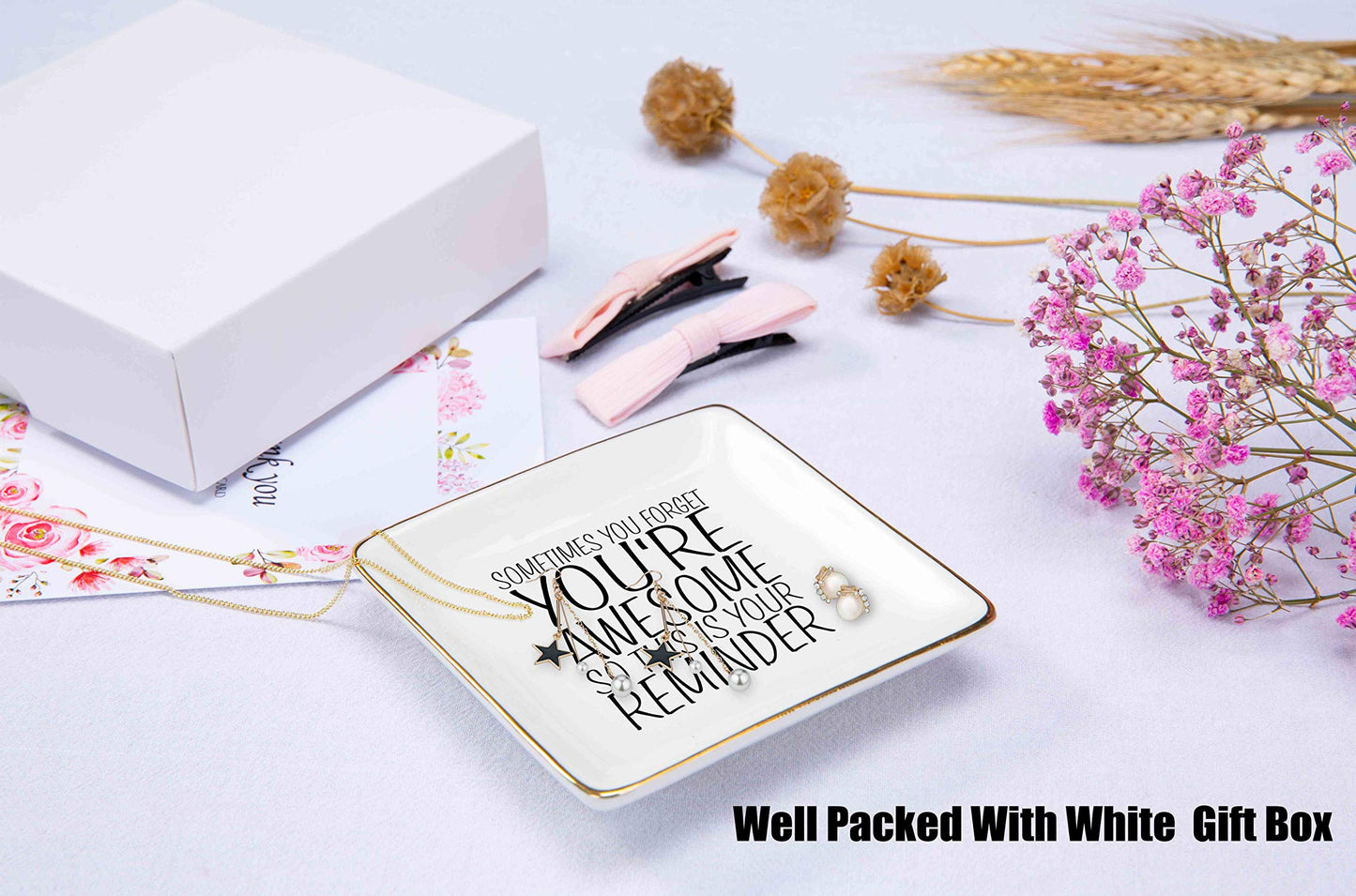 Topthink You are Awesome Gift - Ceramic Jewelry Holder Ring Dish Trinket Tray - Inspirational Birthday Graduation Christmas Gift