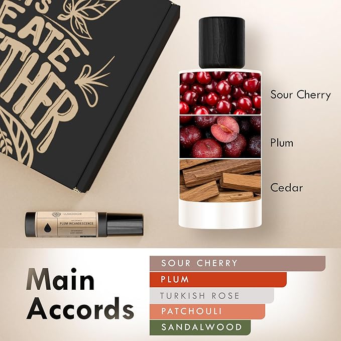 Plum Incandescence Perfume for Women, Inspired by T.F Lost Cherry, 2-Piece Combo of 100 ml Fragrance Spray Bottle and 10 ml Alcohol-Free Roll-On Perfume Oil, Vegan, Paraben-Free