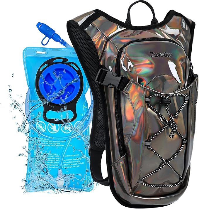 Reflective Hydration Backpack, Hydration Pack - Water Backpack with 2L Hydration Bladder, Essential for Festivals - Rave H...