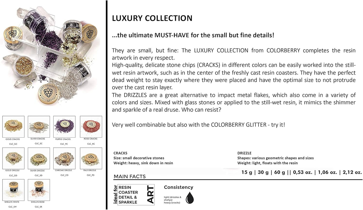 Colorberry Luxury Collection - Small Stone Chips & Glitter to Perfect Your Resin & Jesin Art & Artwork (Silver)