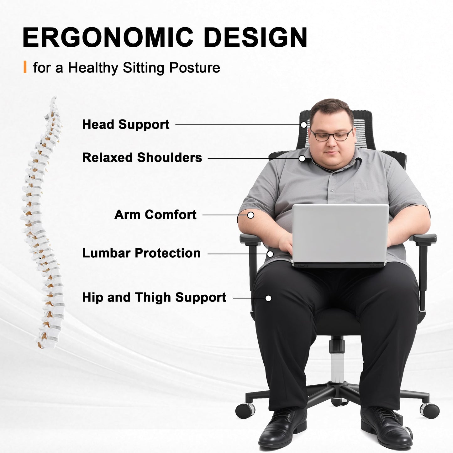 Howjoe Ergonomic Mesh Office Chair, 600LBS Computer Desk Chair with Adjustable Lumbar Support and Armrest, Office Desk Chairs with Wide Thick Seat Cushion, Big and Tall Office Chair for Heavy People