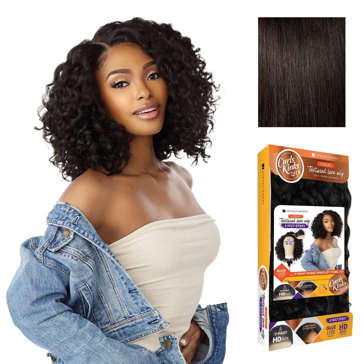 Sensationnel Curls Kinksandco Kinkyedges Wig - Kinky Ringlet Curl 14 inch Y Part Lace Natural Kinkytexture Edged Hairline for Na